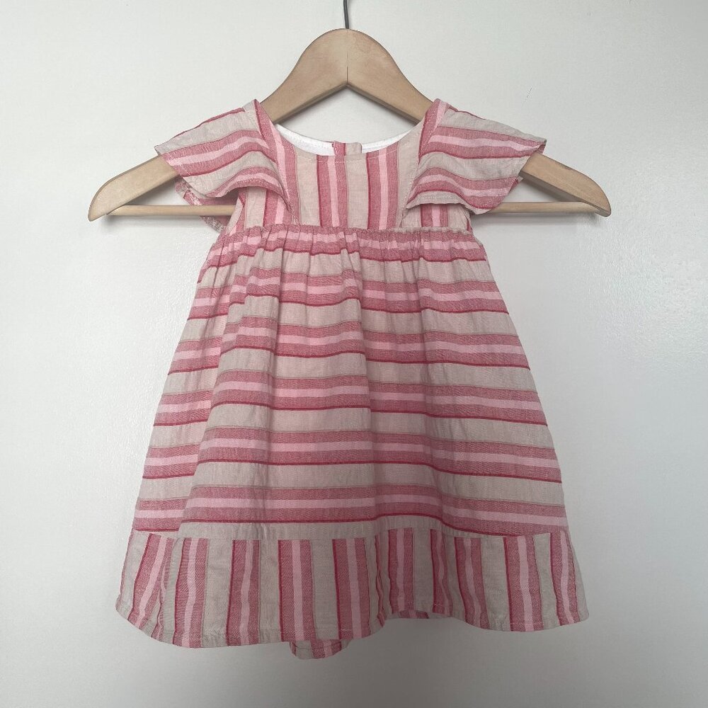 Genuine Kids OshKosh Pink Striped Ruffle Dress Girls Size 18M
